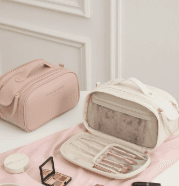 Large-capacity makeup bag with premium feel, includes cosmetic case