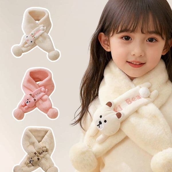 Kids' Winter Cartoon Faux Rabbit Fur Scarf - Cute Bear Design, Unisex