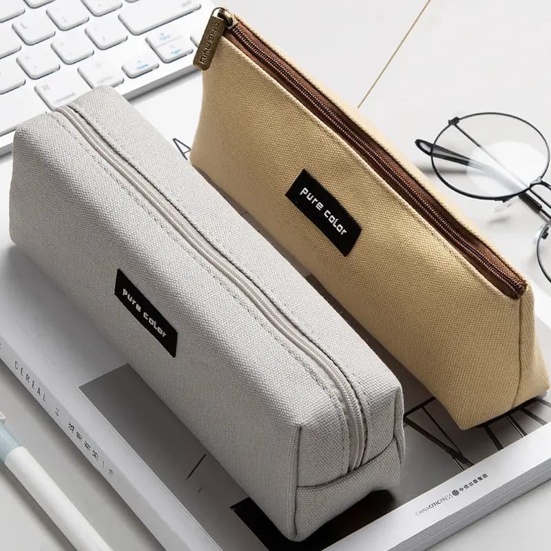 Canvas pencil case large capacity high school student simple stationery case boys primary school cute pencil box girls