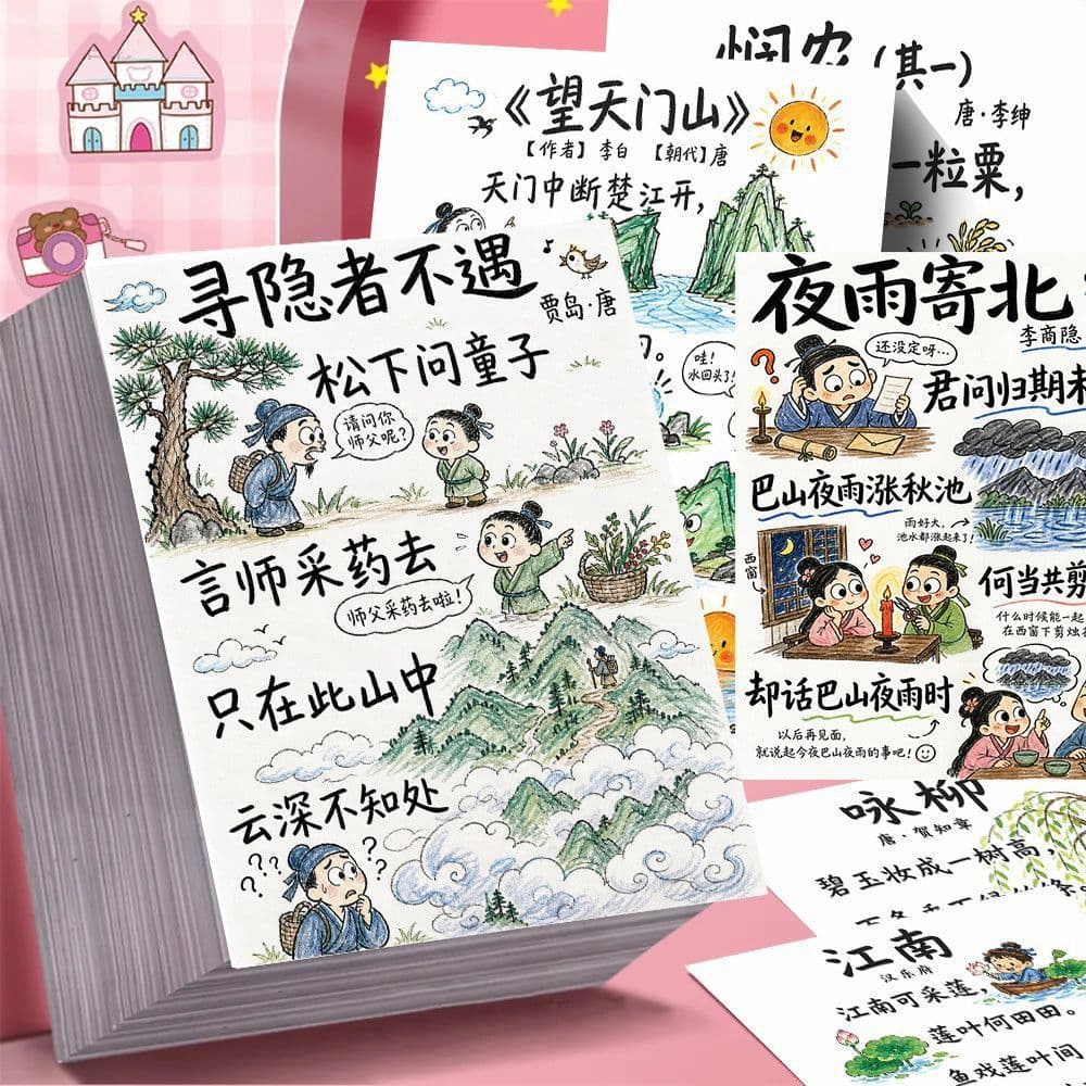 72 Ancient Poetry Picture Stickers for Kids' Learning and Colouring
