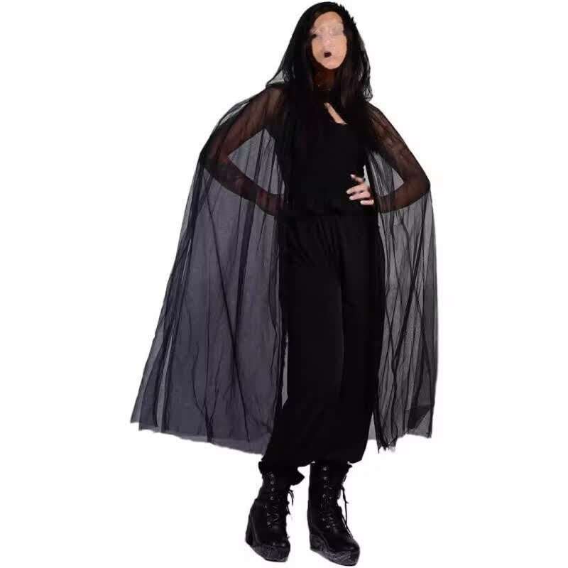 Halloween Vampire Bride Mesh Veil Cape