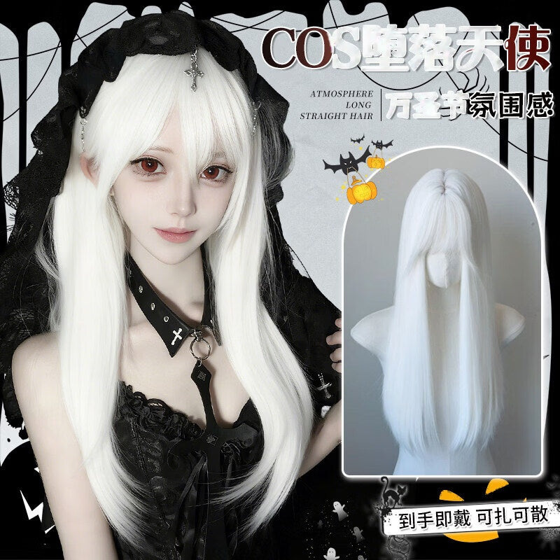 Halloween Lolita White Long Straight Wig