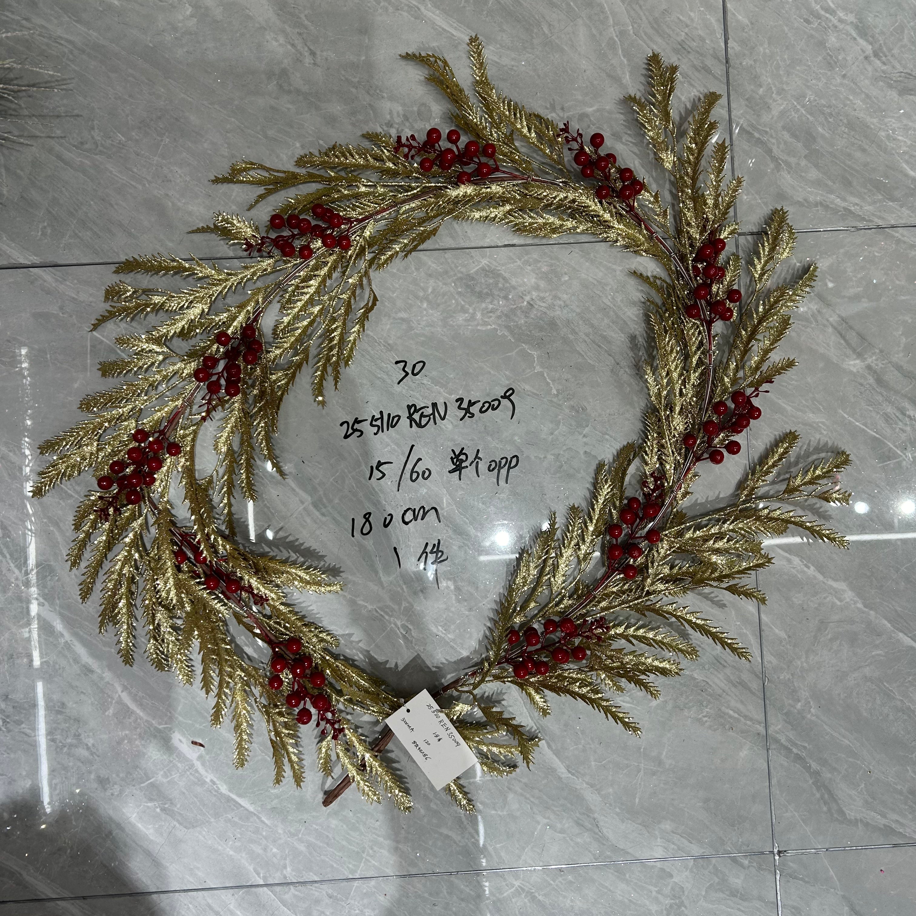 Poinsettia Red Berries Gold Leaf Vine