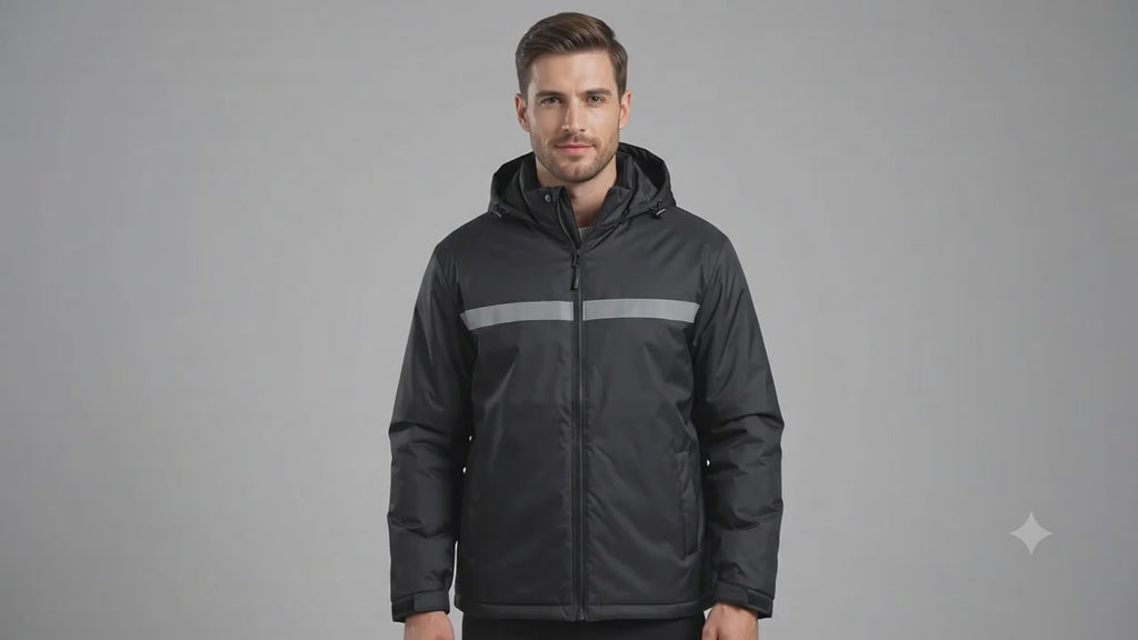 Heavy-Duty Insulated Black Hooded Safety Jacket